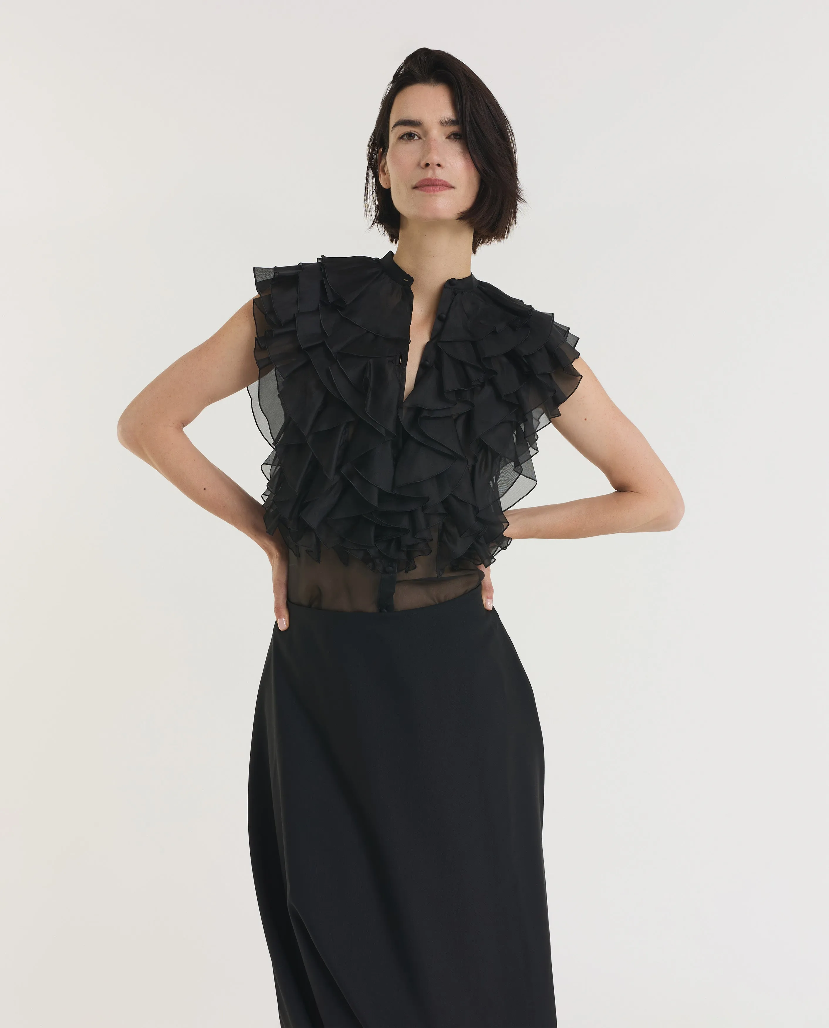Mouwloze Ruche Zijden Shirt sold by Pauw Amsterdam