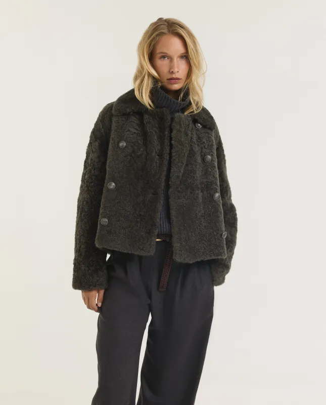 Fuzzy Shearling Pea Coat made by Brunello Cucinelli