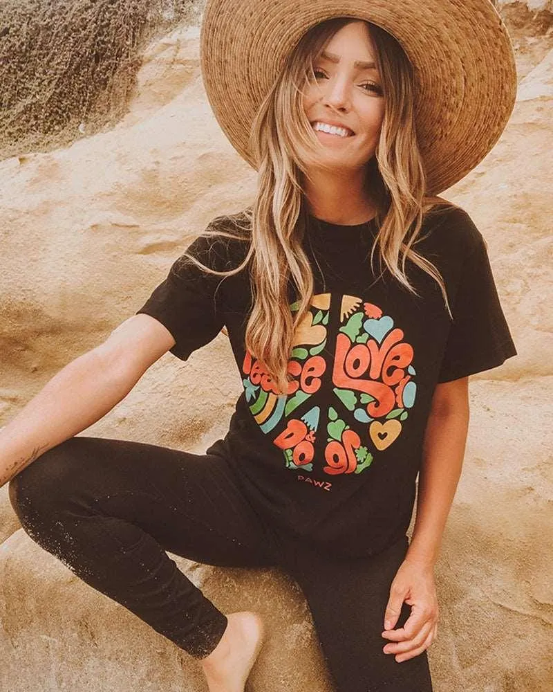 Peace, Love, & Dogs Black Tee sold by PAWZ