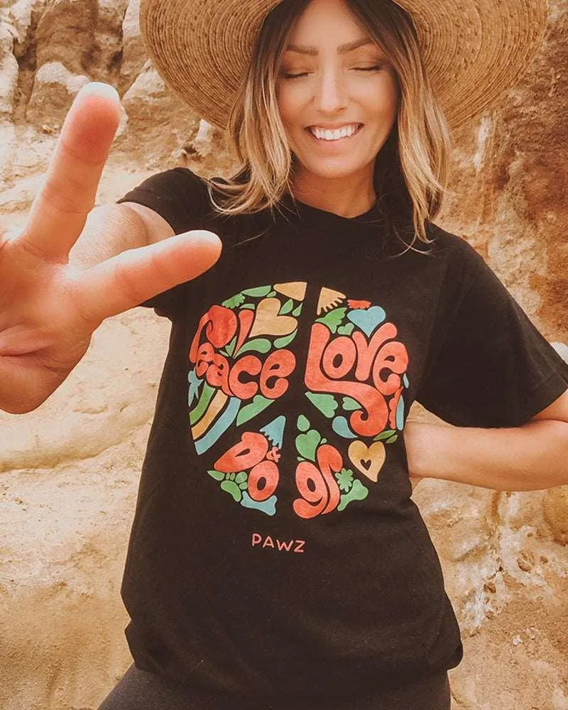 Peace, Love, & Dogs Black Tee sold by PAWZ product image thumbnail 2