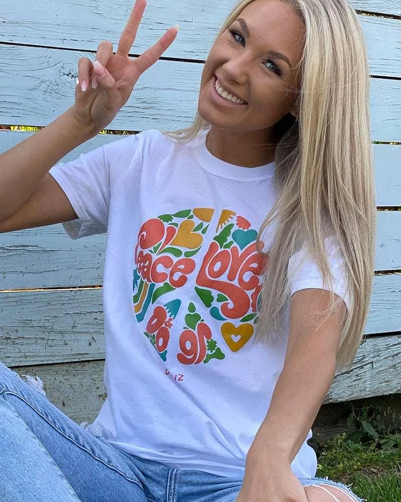 Peace, Love, & Dogs White Tee sold by PAWZ product image thumbnail 2