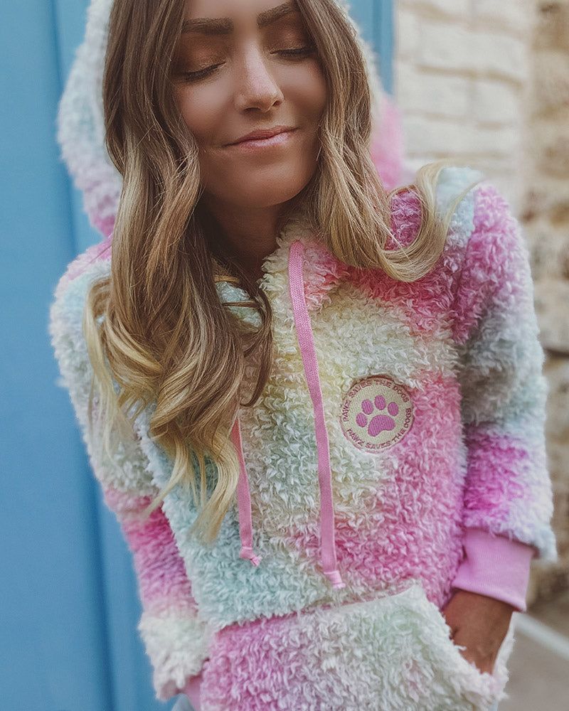 Rainbow Pastel Tie Dye Hooded Sherpa sold by PAWZ product image thumbnail 2