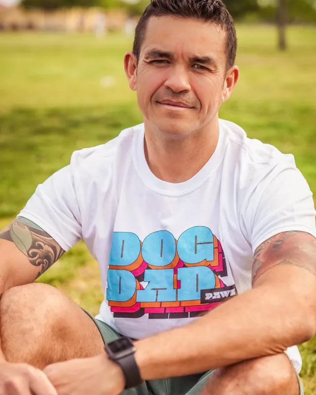 Retro Dog Dad White Tee sold by PAWZ