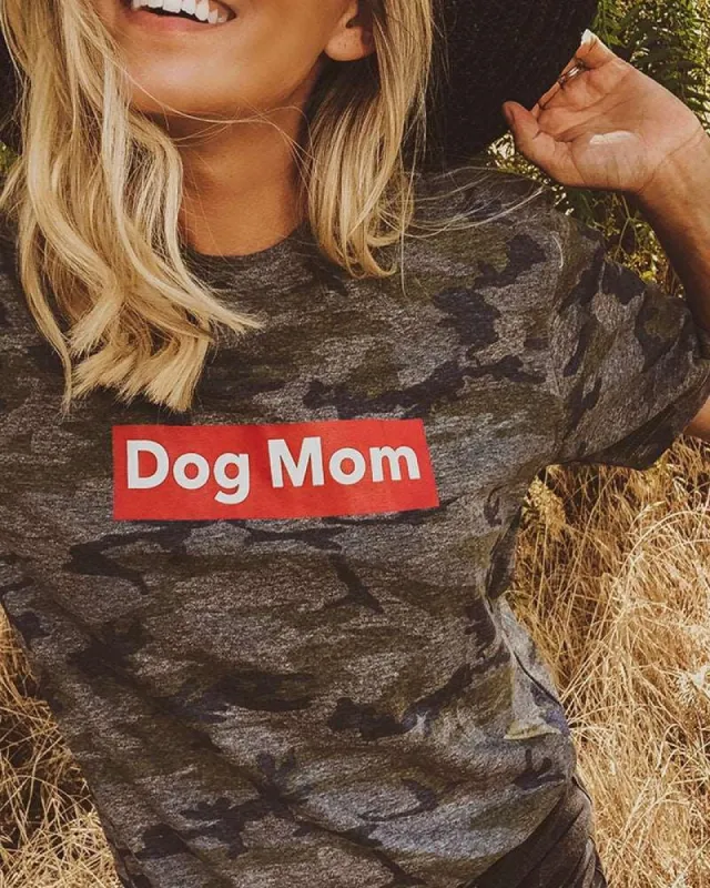 Dog Mom Red Block Camo Tee sold by PAWZ