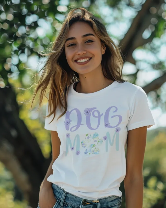 Floral Dog Mom White Tee sold by PAWZ
