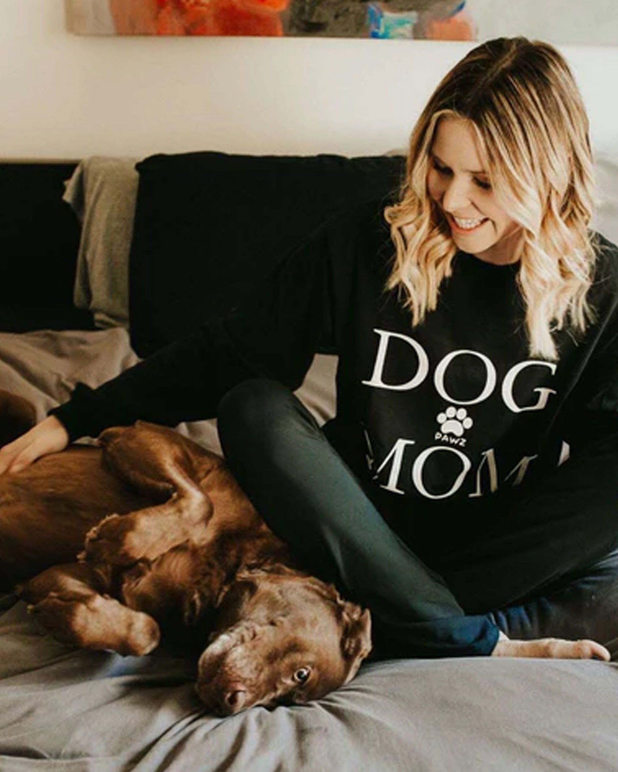 Dog Mom Black Long Sleeve T-Shirt sold by PAWZ product image thumbnail 2