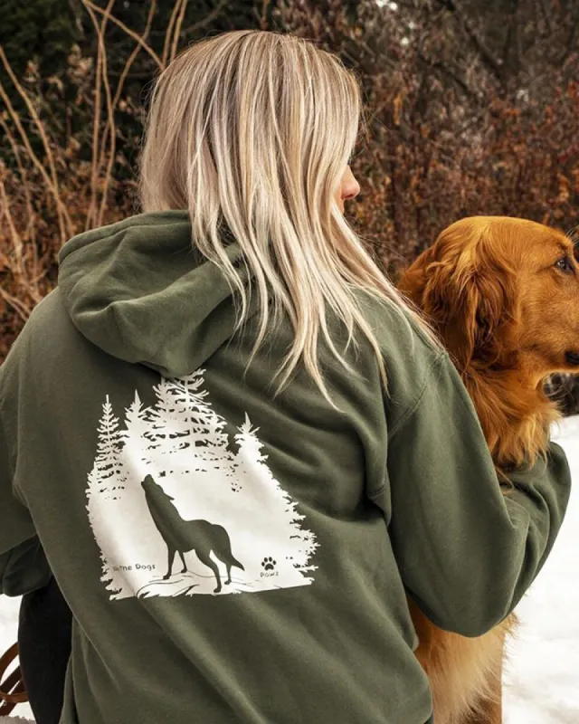 Olive Wolf Forest White Print Hoodie sold by PAWZ