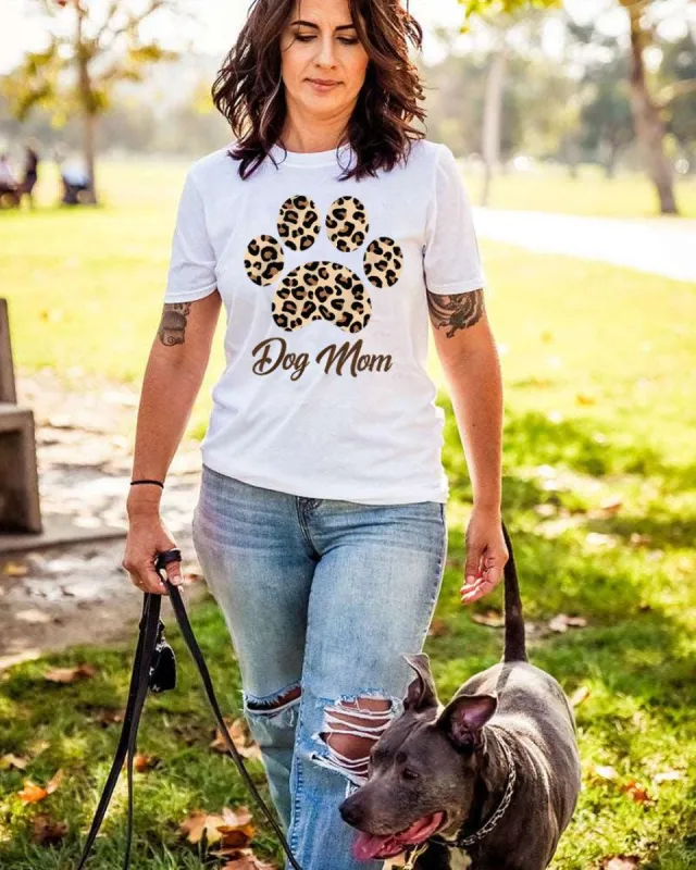 Dog Mom Cheetah Pawz Tee sold by PAWZ
