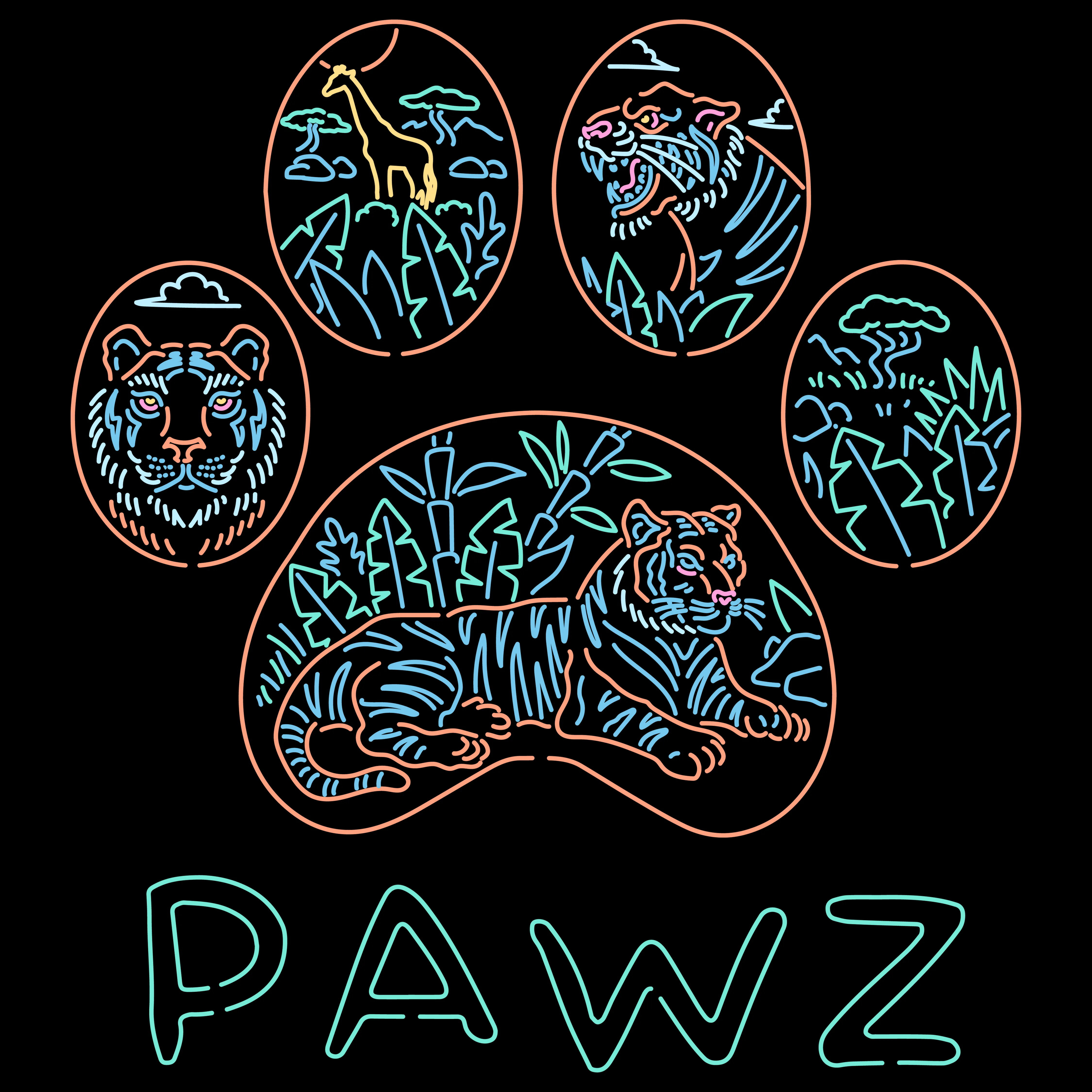 Neon Tiger (Adult Short Sleeve T-Shirt) sold by PAWZ product image thumbnail 3