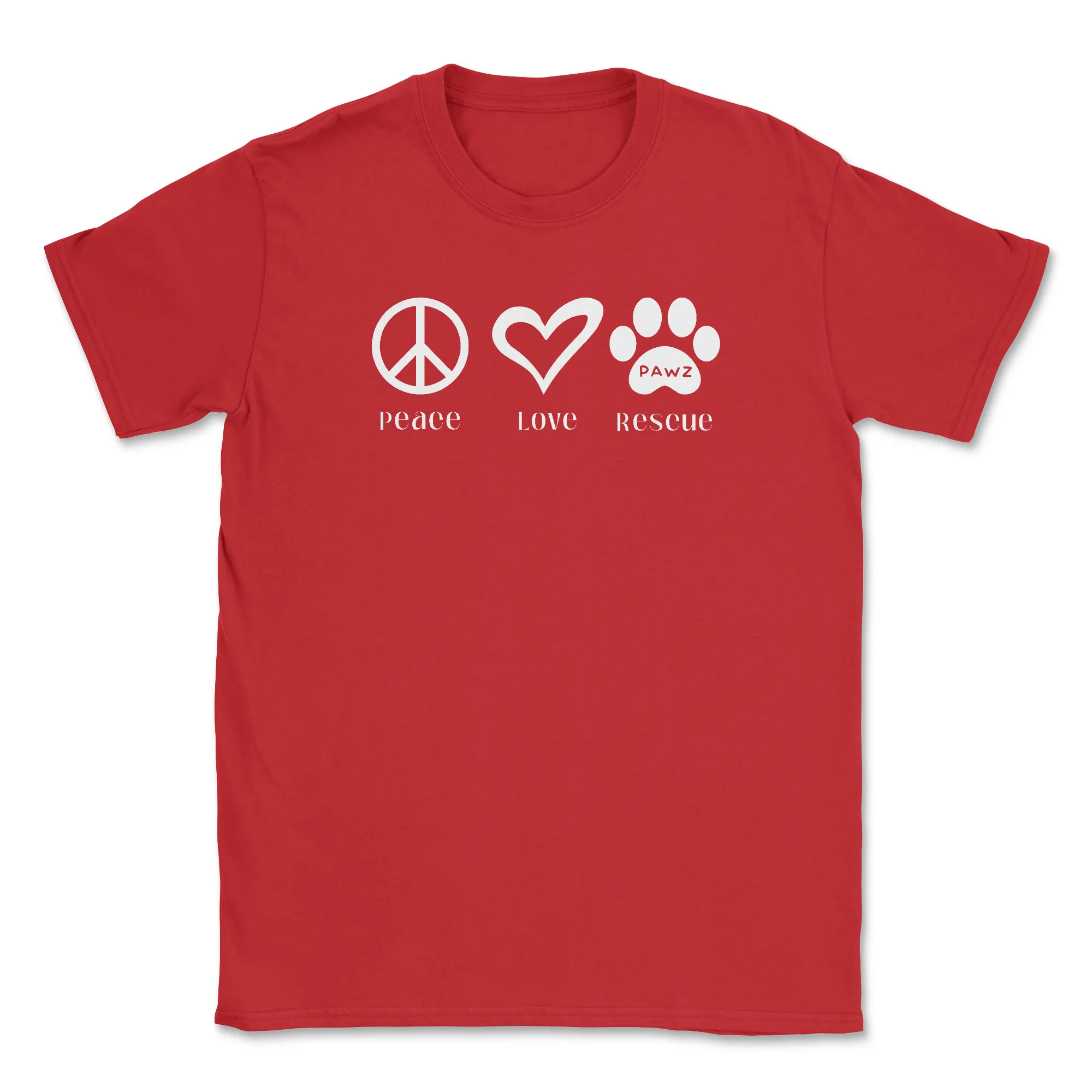 Peace, Love, Rescue (Adult Short Sleeve T-Shirt) sold by PAWZ