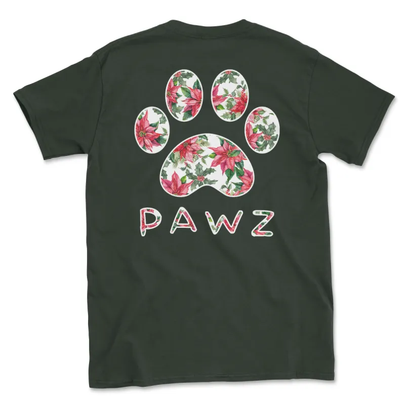 Poinsettia Paw (Adult Short Sleeve T-Shirt) sold by PAWZ