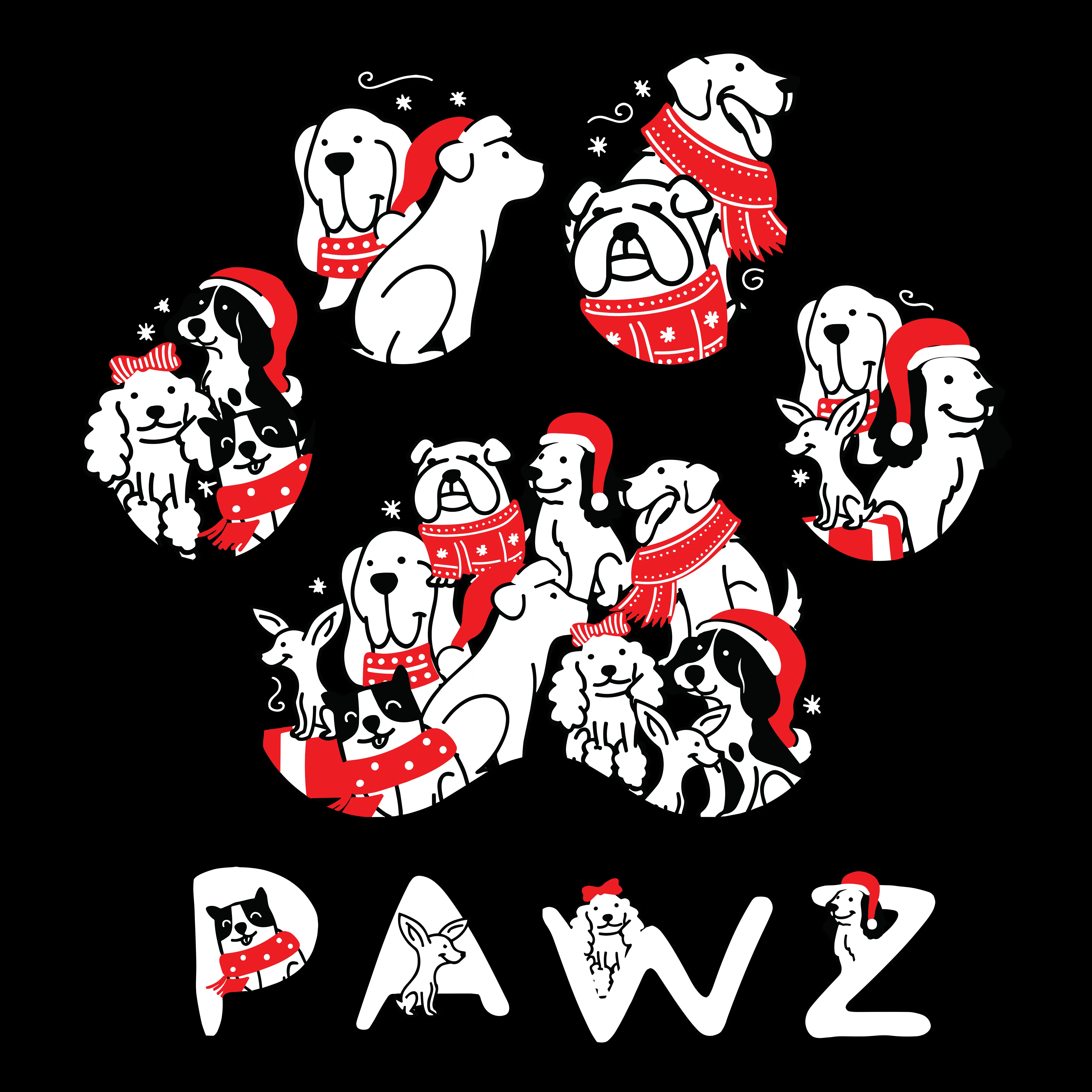 Santa Hats Paw (Adult Short Sleeve T-Shirt) sold by PAWZ product image thumbnail 3