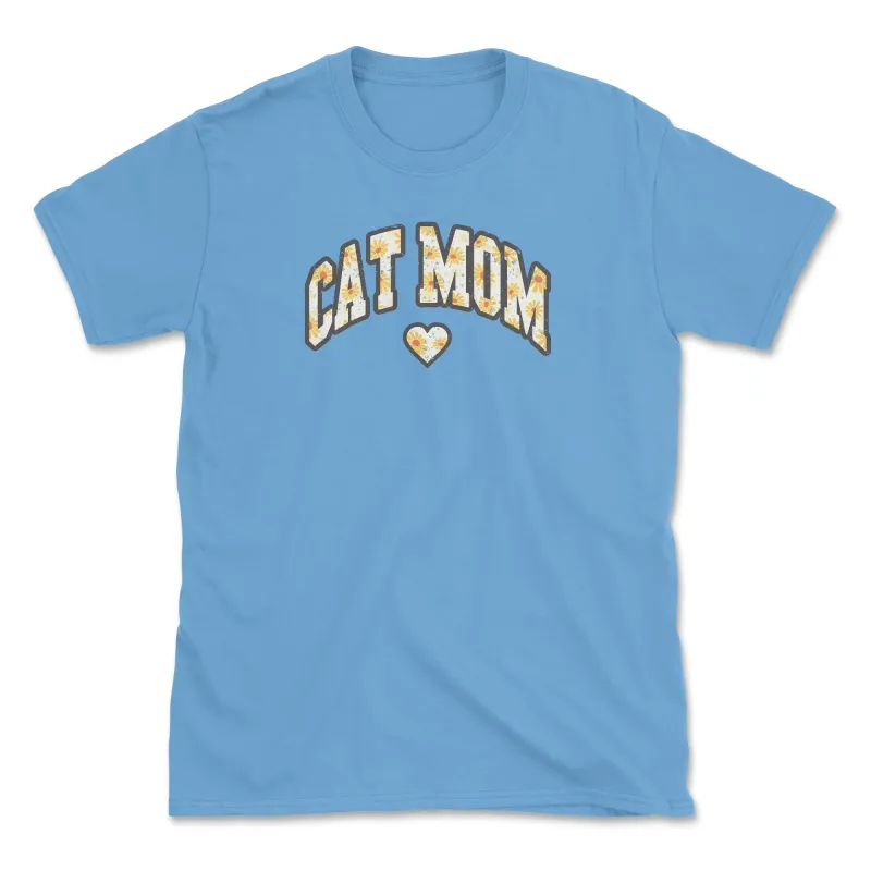 Cat Mom - Front Print - Carolina Blue (Adult Short Sleeve T-Shirt) sold by PAWZ