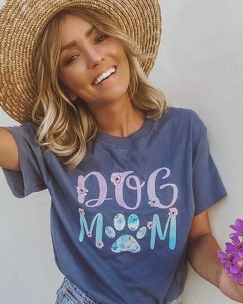 Floral Dog Mom (Front Print) (Adult Short Sleeve T-Shirt) sold by PAWZ product image thumbnail 2