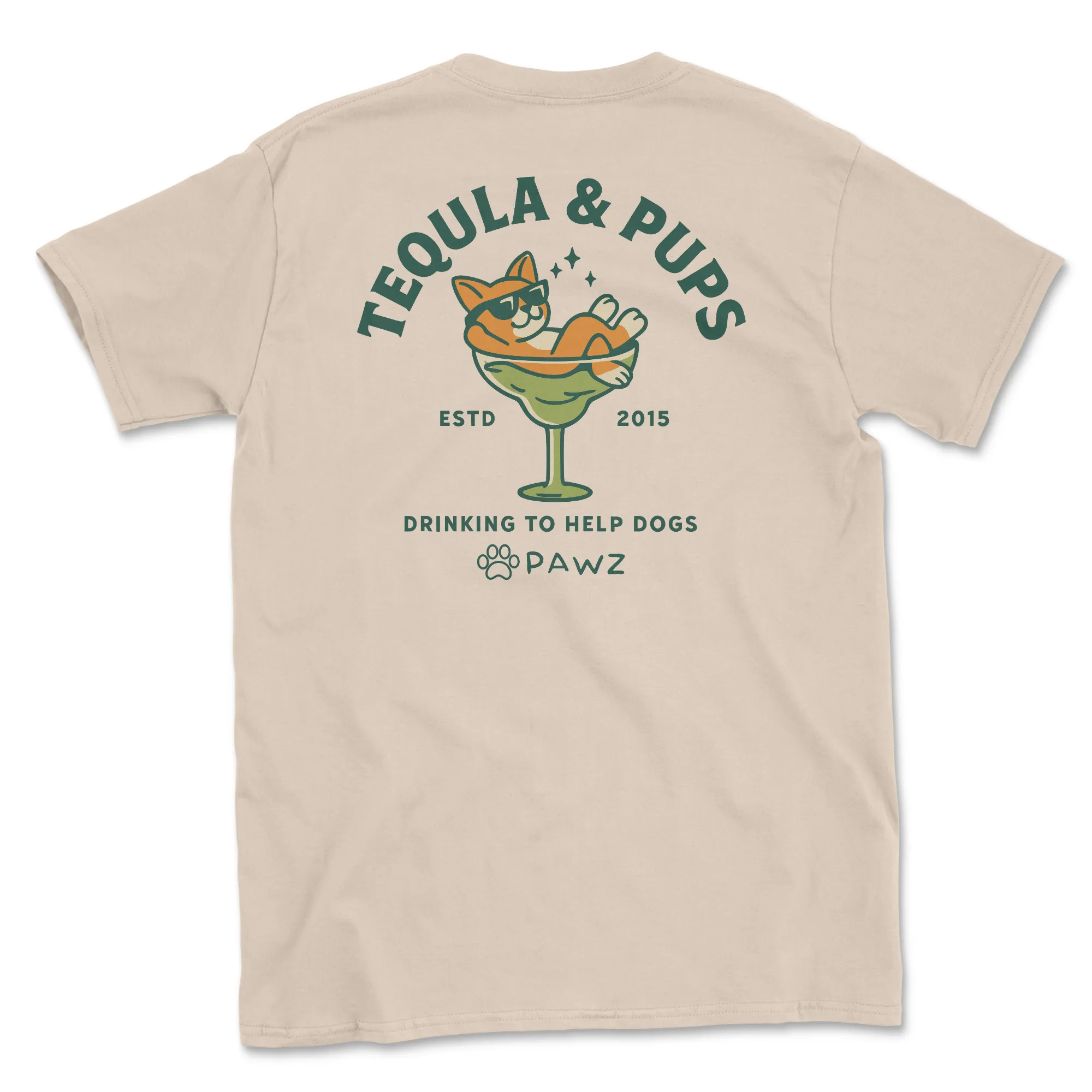 Tequila & Pups - (Sand) (Adult Short Sleeve T-Shirt) sold by PAWZ