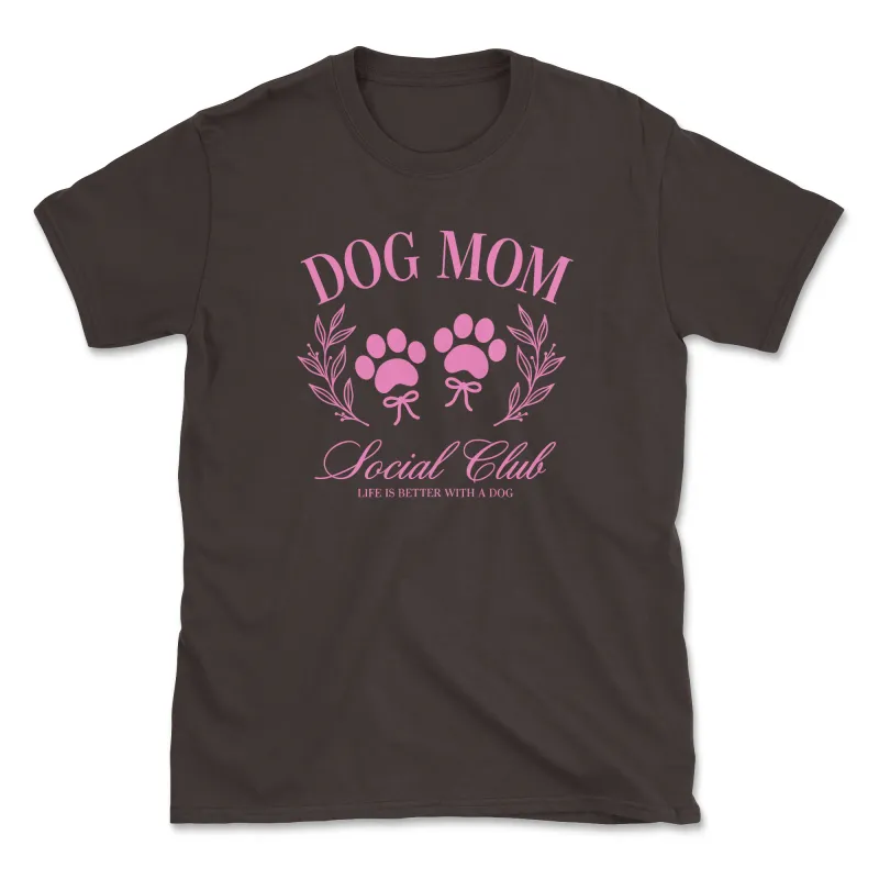 Dog Mom Social Club (Front Print) (Adult Short Sleeve T-Shirt) sold by PAWZ