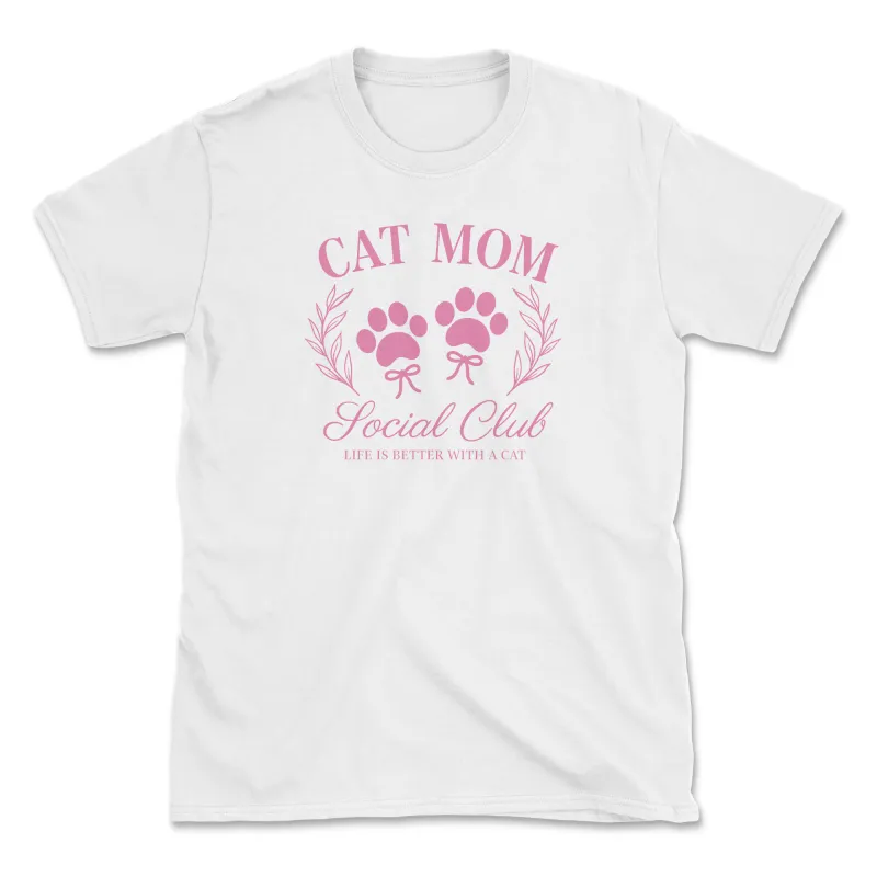 Cat Mom Social Club (Front Print) (Adult Short Sleeve T-Shirt) sold by PAWZ