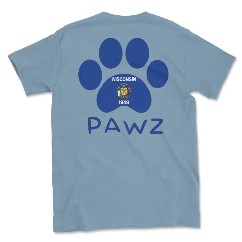 Wisconsin Flag Paw (Adult Short Sleeve T-Shirt) sold by PAWZ