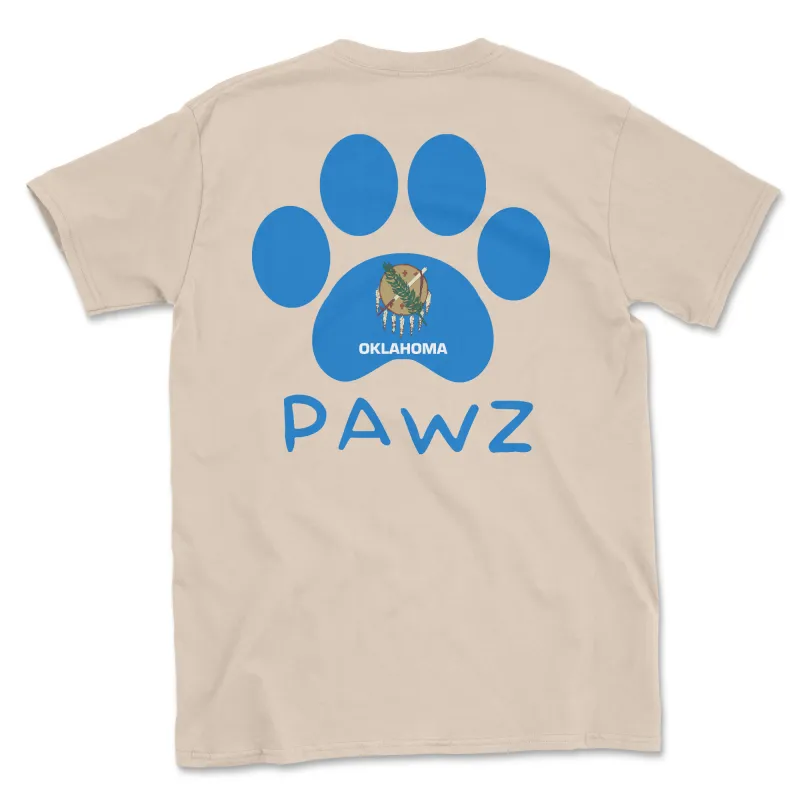 Oklahoma Flag Paw (Adult Short Sleeve T-Shirt) sold by PAWZ