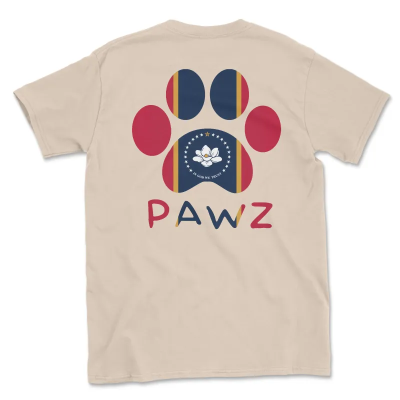Mississippi Flag Paw (Adult Short Sleeve T-Shirt) sold by PAWZ
