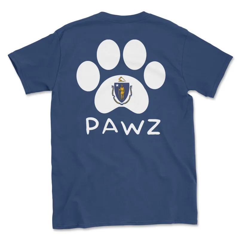 Massachusetts Flag Paw (Adult Short Sleeve T-Shirt) sold by PAWZ