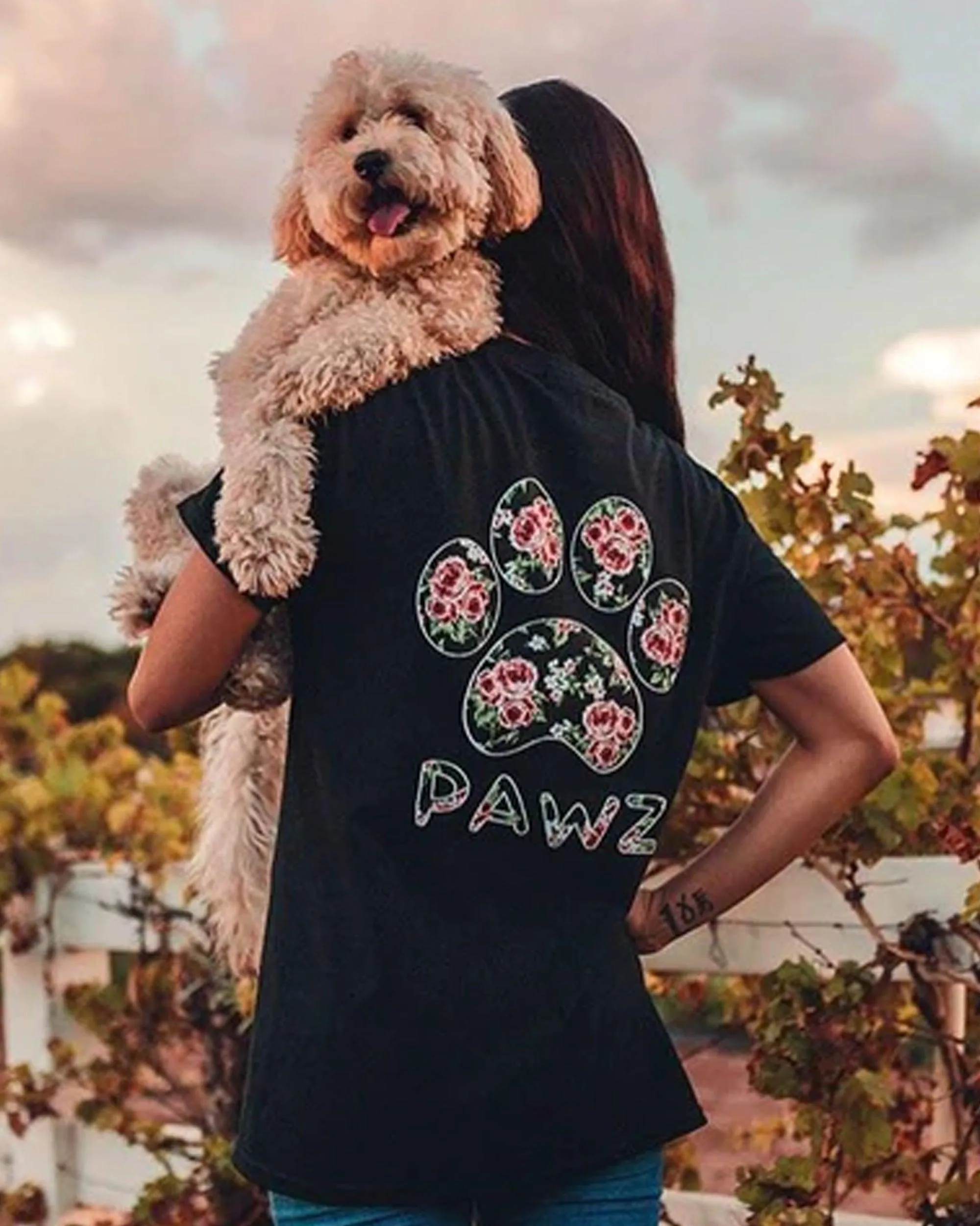 Rose Print Black Tee sold by PAWZ
