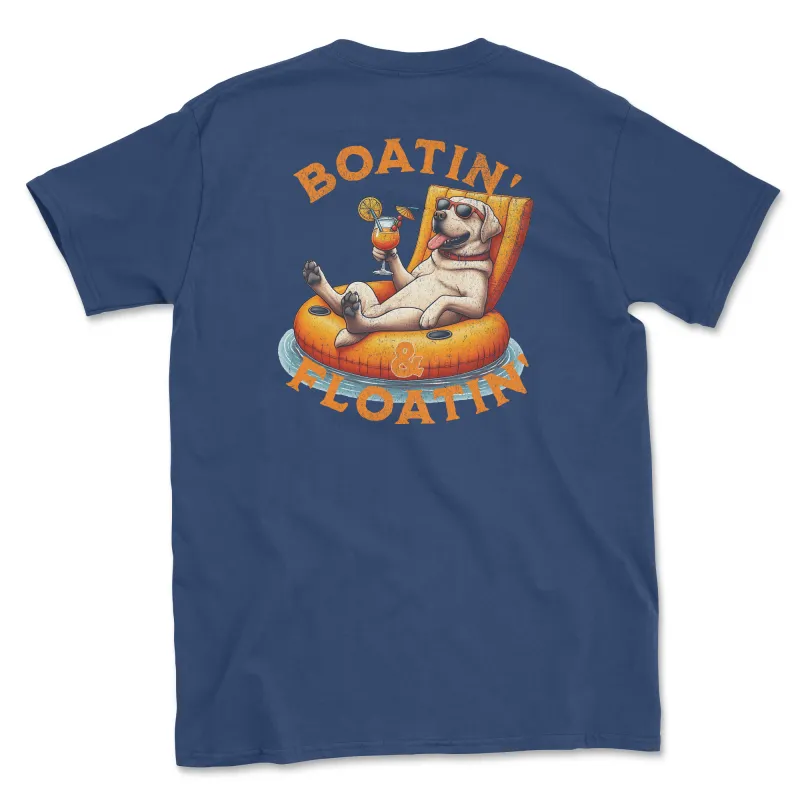 Boatin' & Floatin' (Yellow Lab) (Adult Short Sleeve T-Shirt) sold by PAWZ