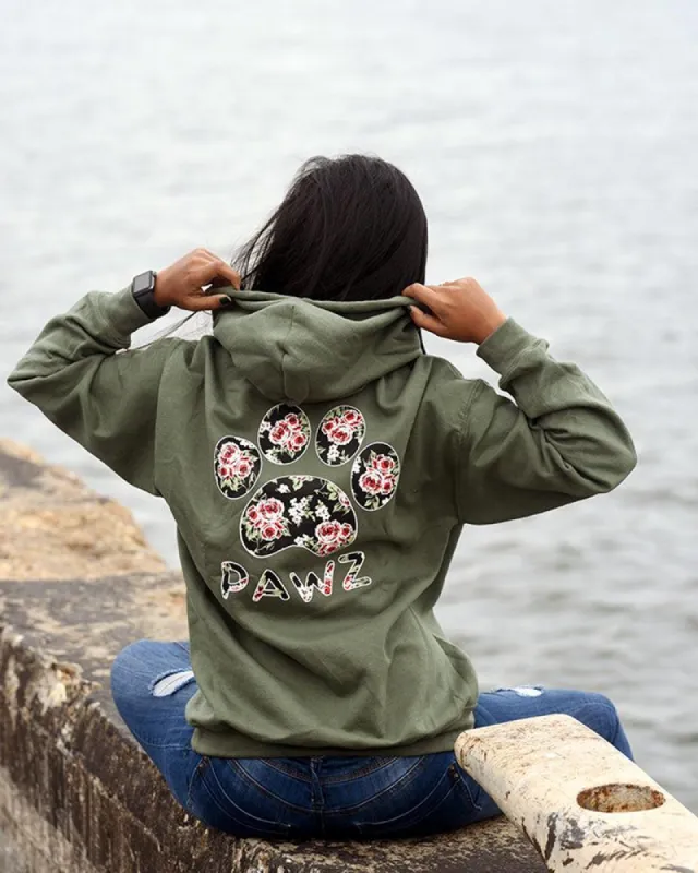 Rose Print Olive Hoodie sold by PAWZ