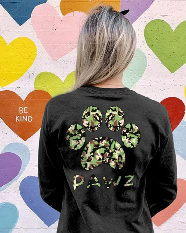 Camo Print Long Sleeve T-Shirt sold by PAWZ