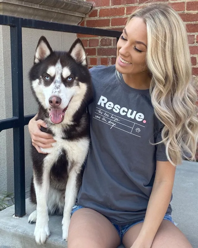 Rescue White Print Slate Gray Tee sold by PAWZ