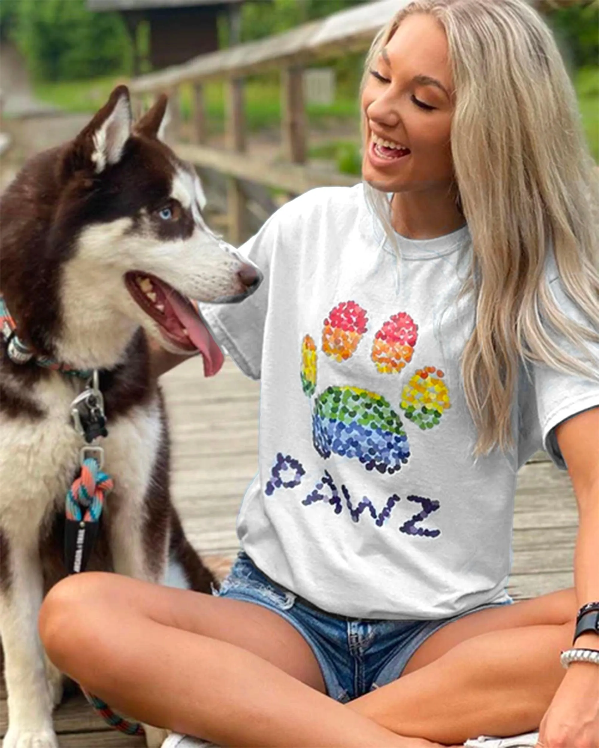 Rainbow Hearts Front Print Tee sold by PAWZ product image thumbnail 2