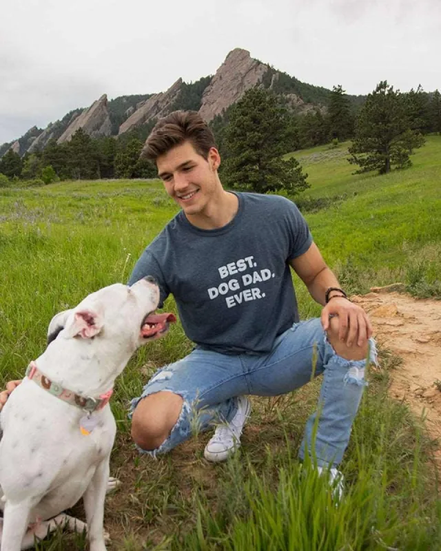 Men's Best Dog Dad Ever Charcoal Tee sold by PAWZ