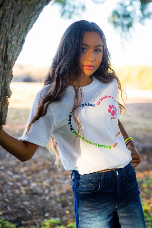 Be Kind to Every Kind Open Heart White Tee sold by PAWZ