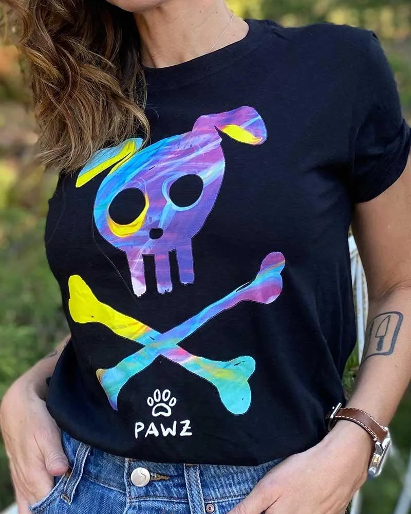 Watercolor Skull & Bones Black Short Sleeve Tee sold by PAWZ product image thumbnail 2