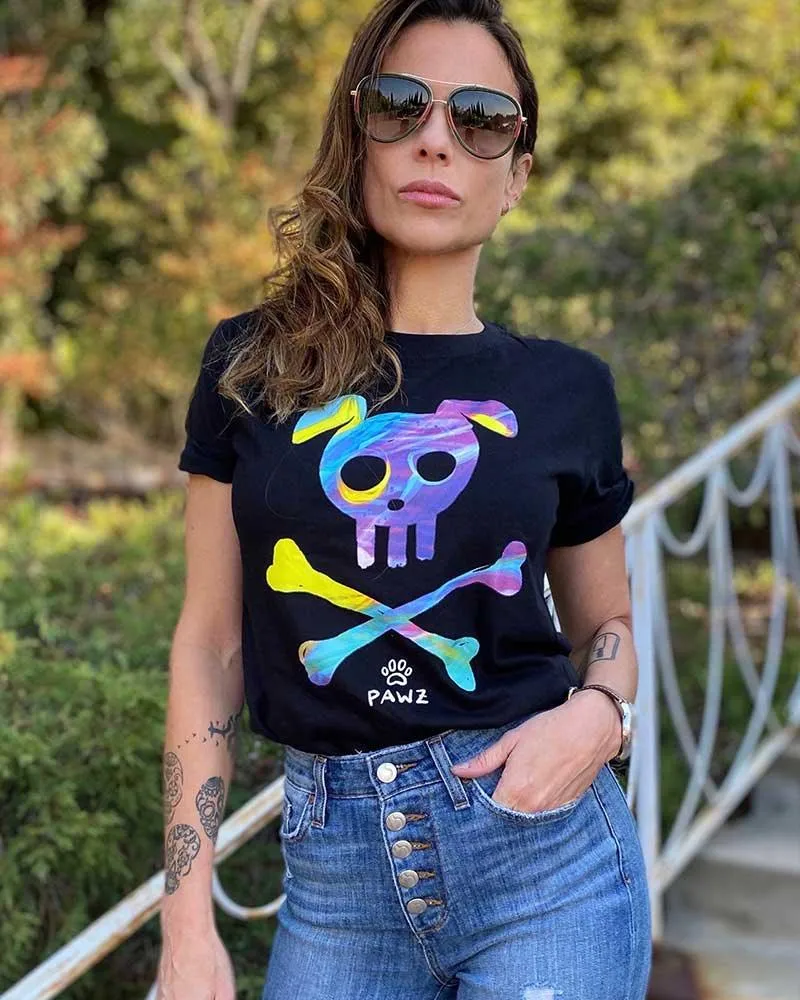 Watercolor Skull & Bones Black Short Sleeve Tee sold by PAWZ