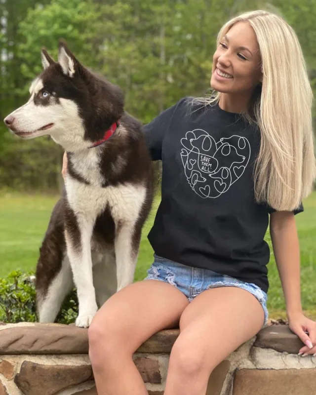 Pawz + Best Friends Animal Heart Outline Black Tee sold by PAWZ
