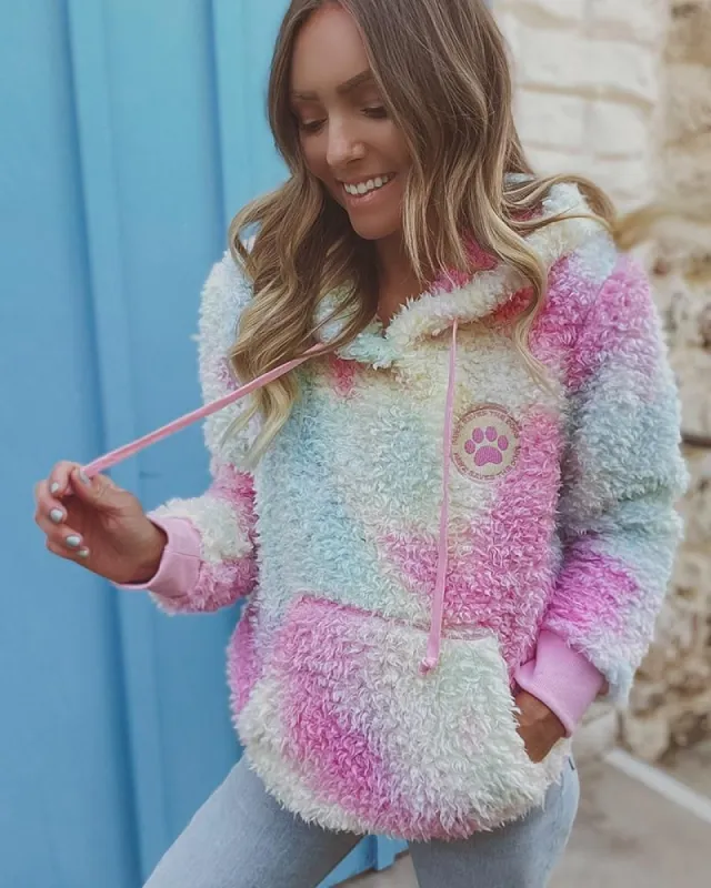 Rainbow Pastel Tie Dye Hooded Sherpa sold by PAWZ