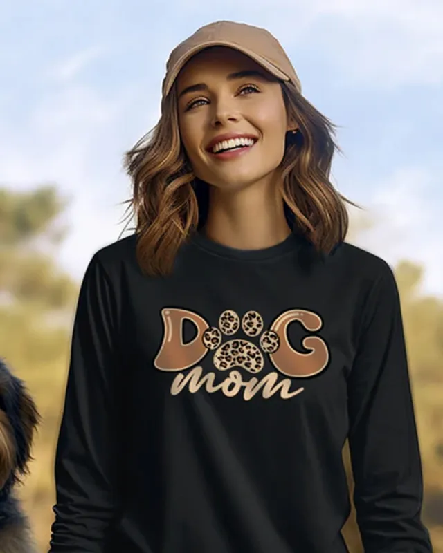 Dog Mom Cheetah Print Long Sleeve T-Shirt sold by PAWZ