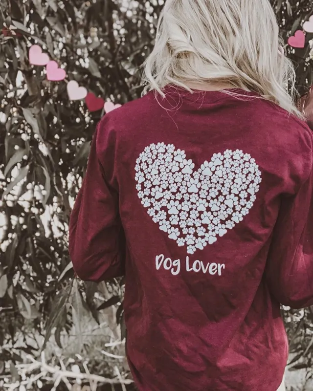 White Heart Dog Lover Maroon Long Sleeve sold by PAWZ