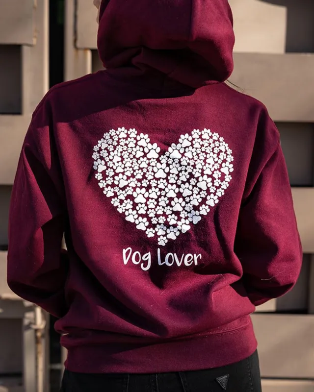 White Paw Heart Dog Lover Maroon Hoodie sold by PAWZ
