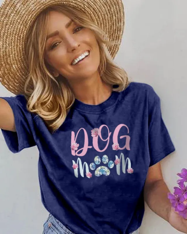 Floral Dog Mom Navy Tees sold by PAWZ