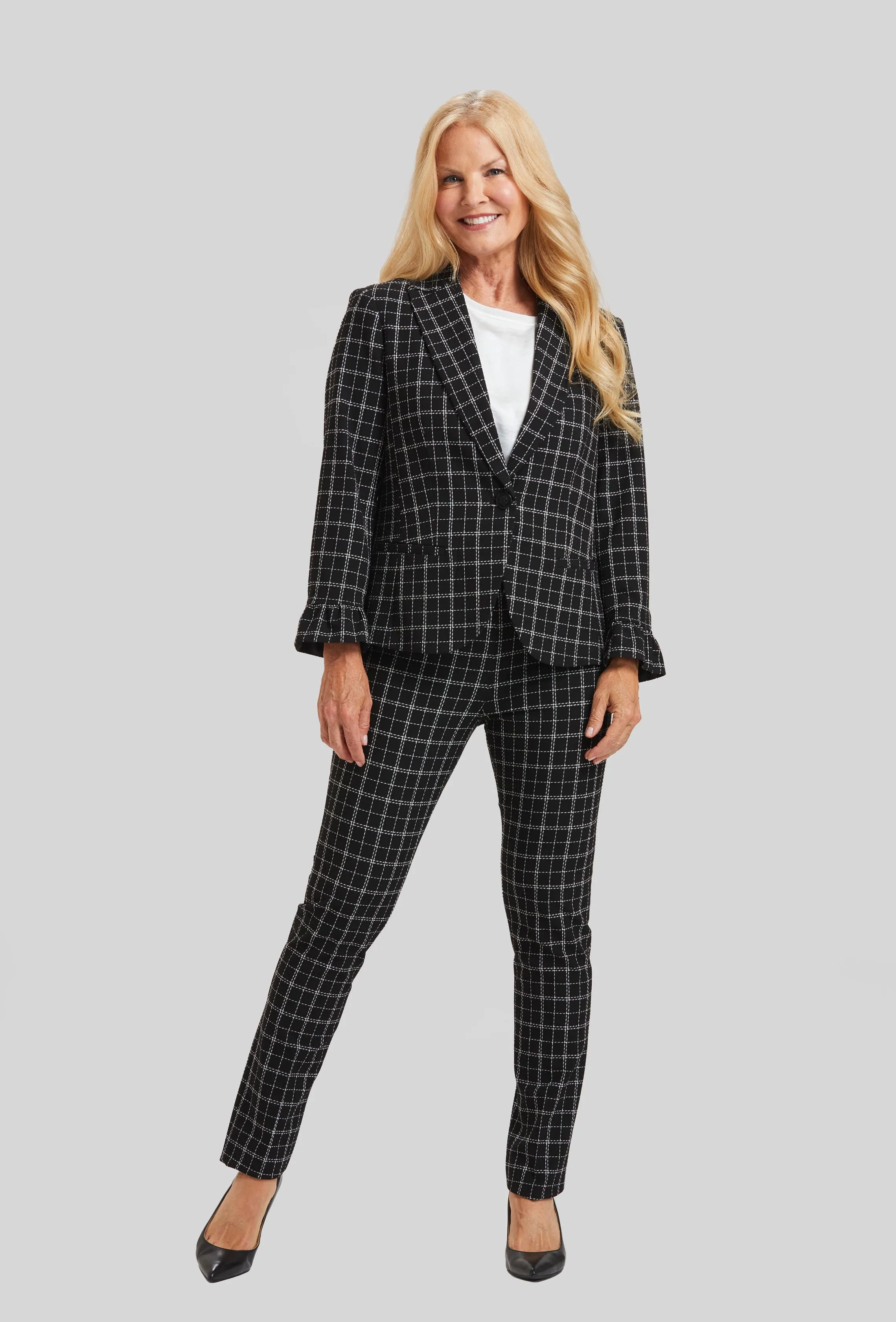 Copenhagen Windowpane Gia Blazer Ruffle Sleeve- FINAL SALE sold by Peace of Cloth