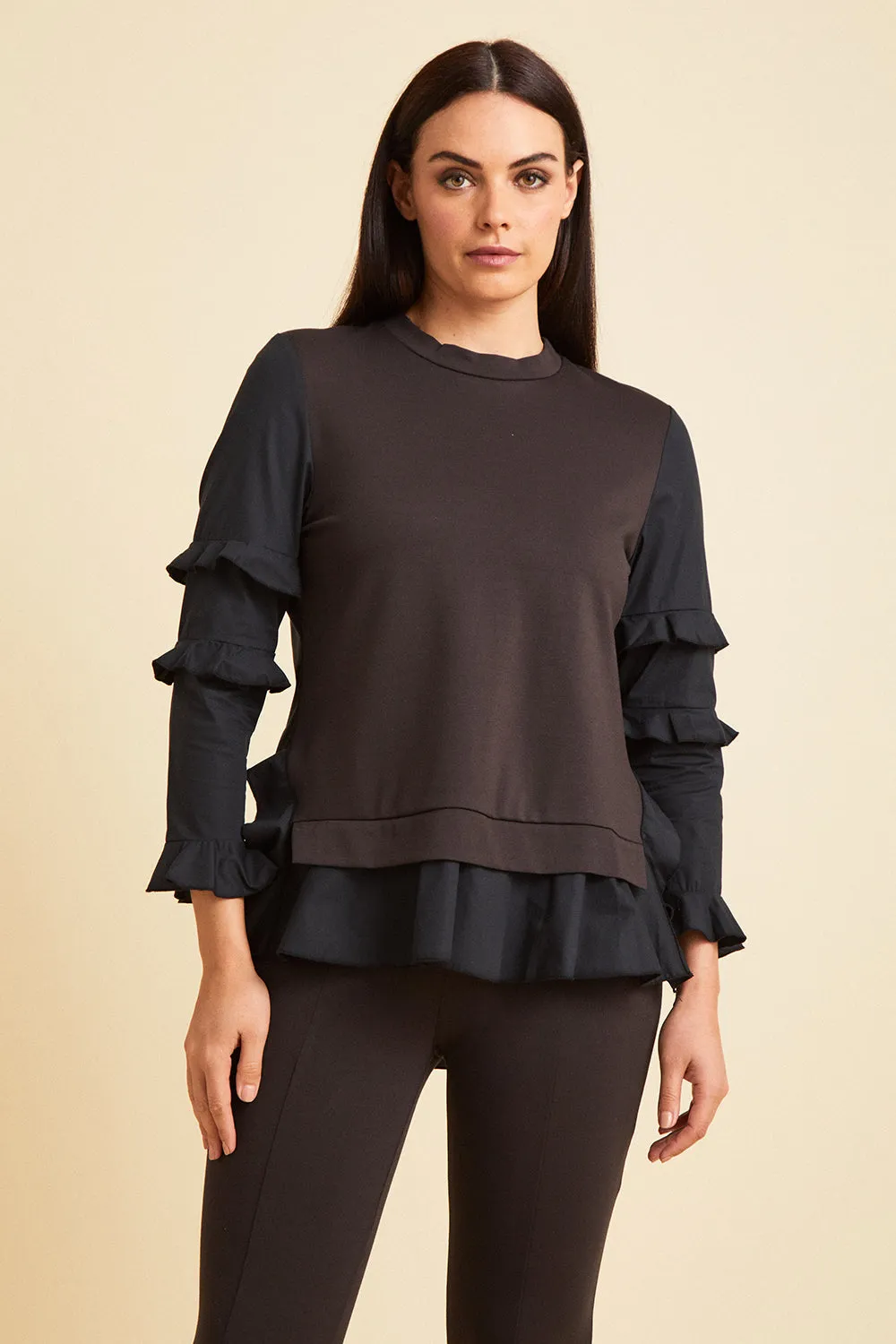 Bridgette Hi-Lo w/Ruffle Sleeve - Mixed Media: FINAL SALE sold by Peace of Cloth
