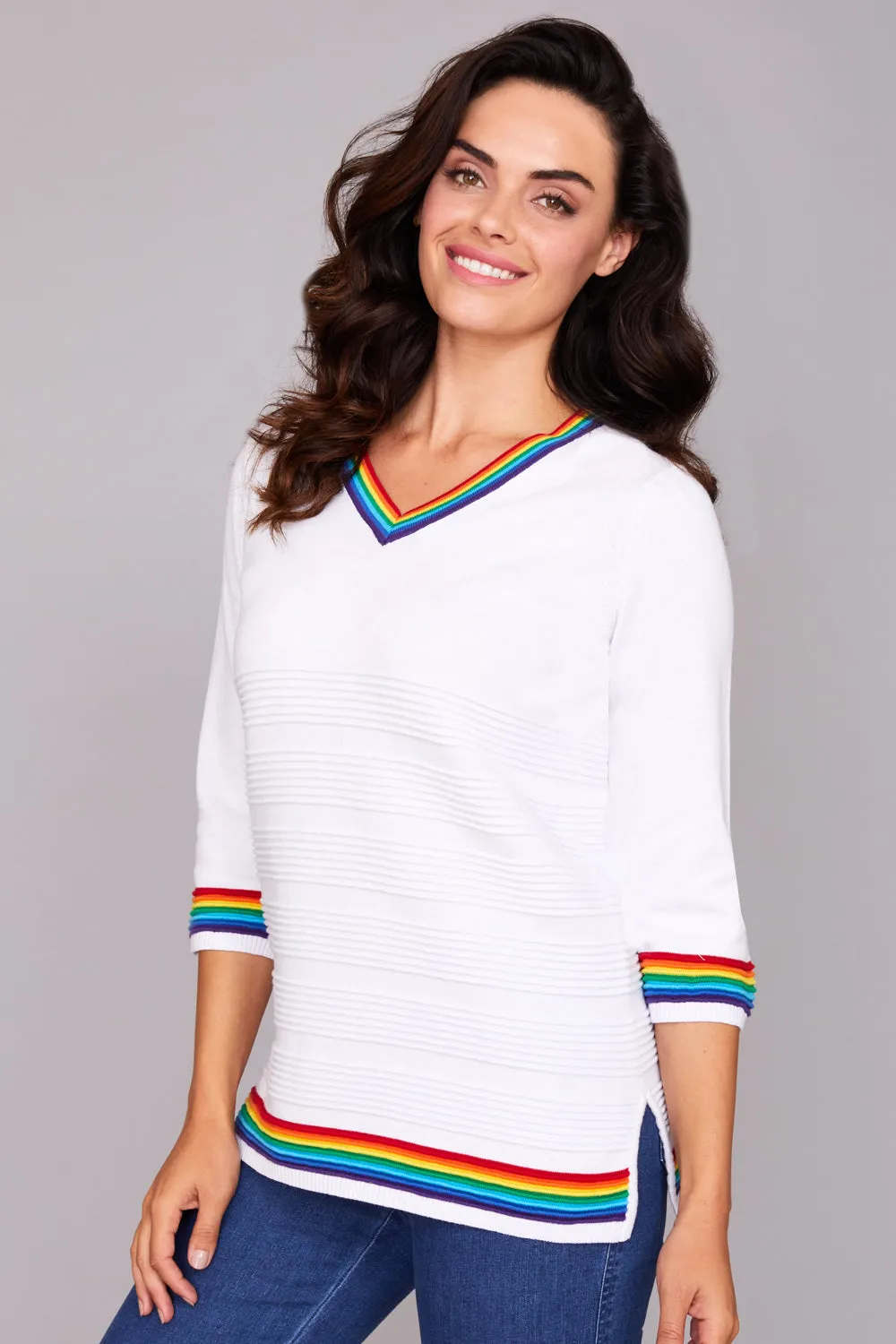 V Neck Rainbow Knit Top: FINAL SALE sold by Peace of Cloth product image thumbnail 3