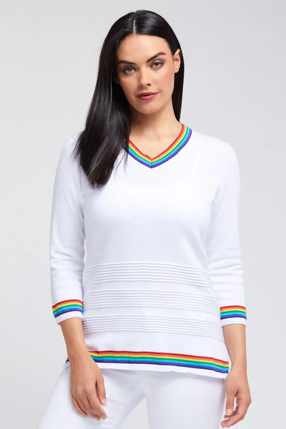 V Neck Rainbow Knit Top: FINAL SALE sold by Peace of Cloth