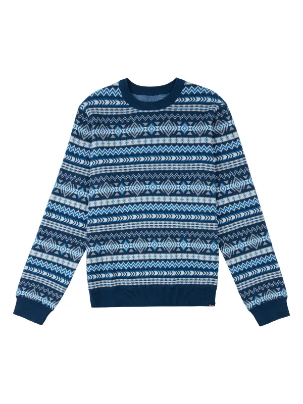 Geo Jacquard Knit Sweater in Blue Wing Teal made by Penfield