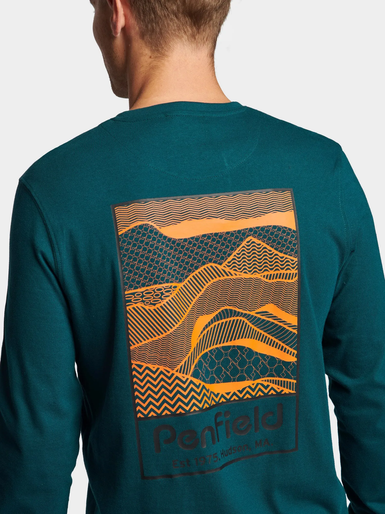 Sketch Mountain Back Graphic Long Sleeve T-Shirt in Deep Teal sold by Penfield product image thumbnail 2