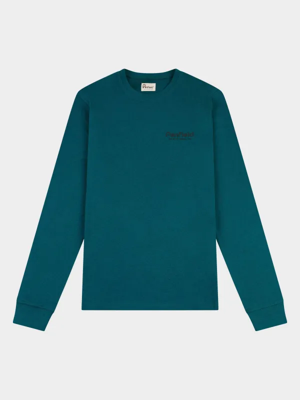 Sketch Mountain Back Graphic Long Sleeve T-Shirt in Deep Teal sold by Penfield