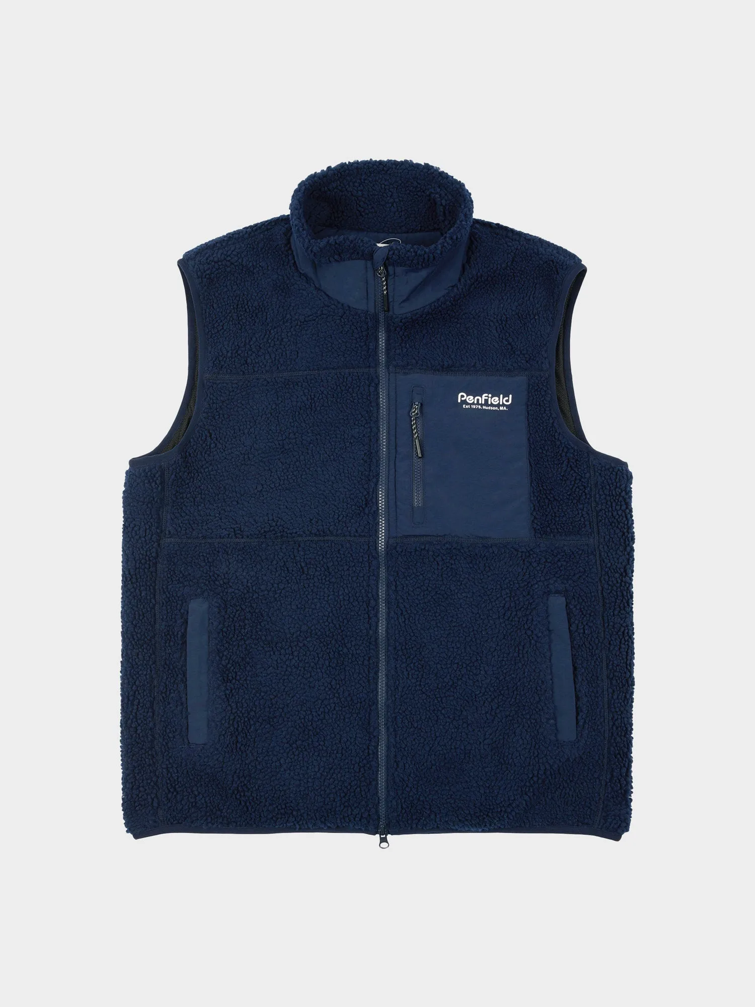 Hudson Script Fleece Vest in Navy Blue sold by Penfield