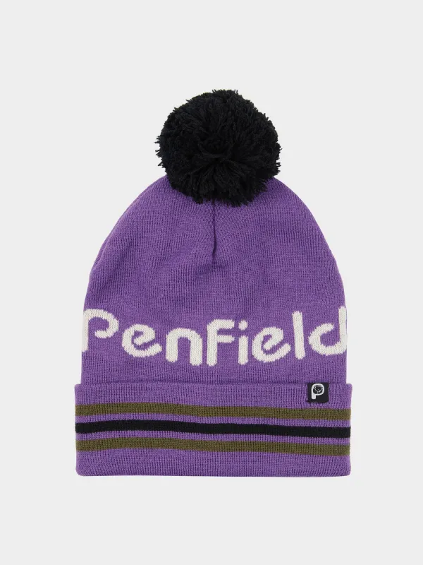 Intarsia Knit Bobble Beanie in Pansy sold by Penfield